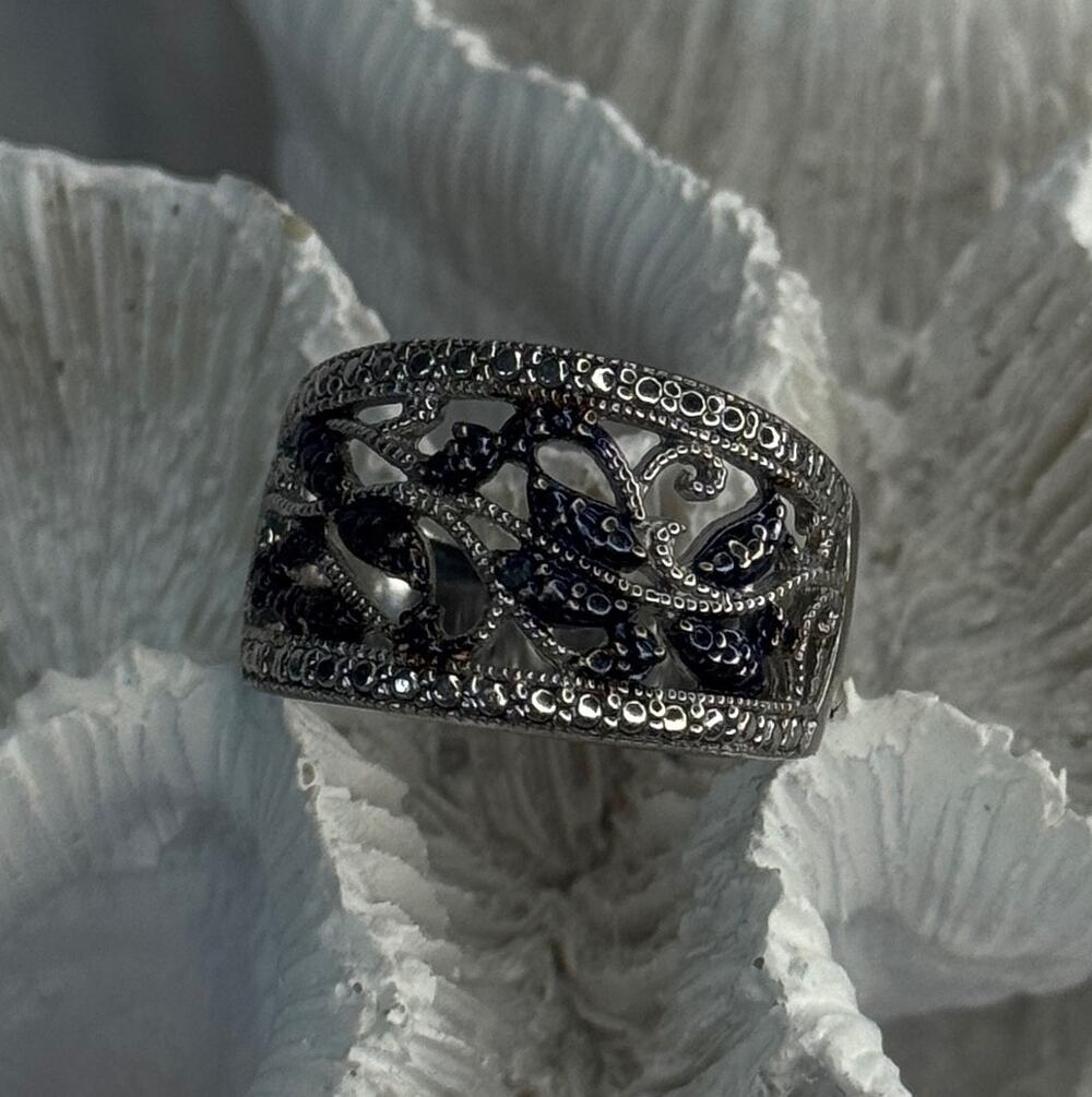 925 Sterling Drop Silver Leaf Design Ring Size 10